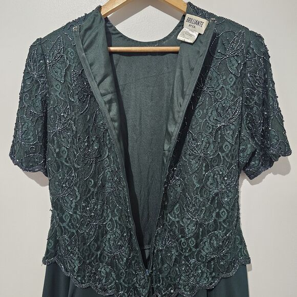 Vintage - Brilliante By J.A. - Dress Beaded Long Formal Evening - Size L - Green - Picture 8 of 9